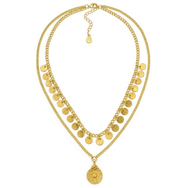 Collana due catene monete/fiore