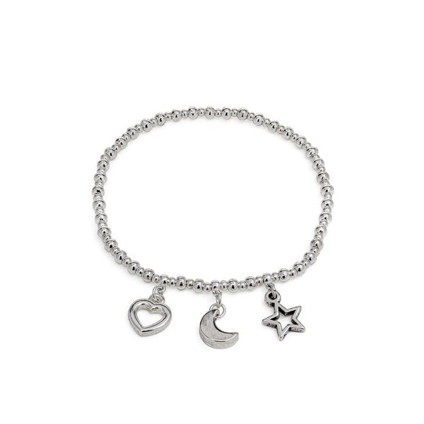 Bracciale elastico tris pendenti luna/cuore/stella