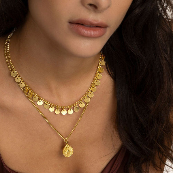 Collana due catene monete/fiore