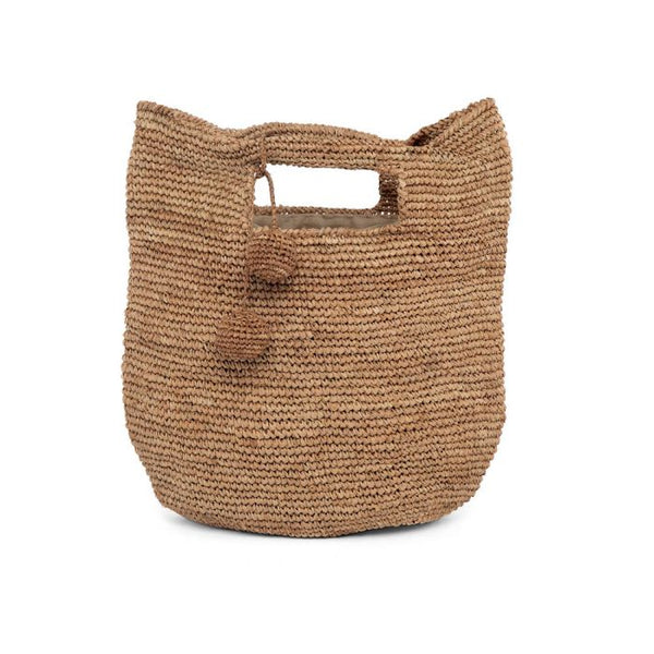 Borsa rettangolare raffia pon pon