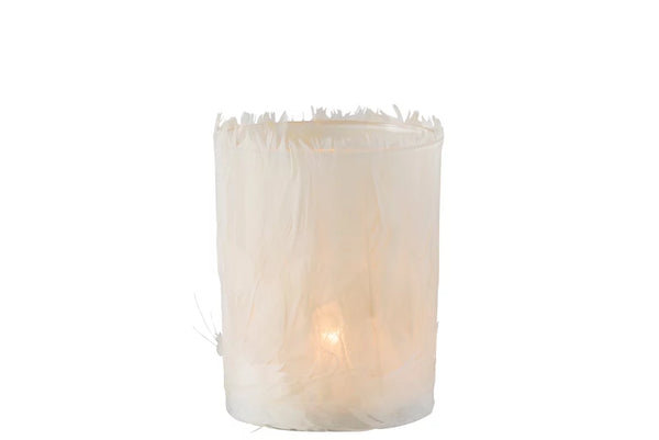 Porta T-Light Piume Vetro Crema Large