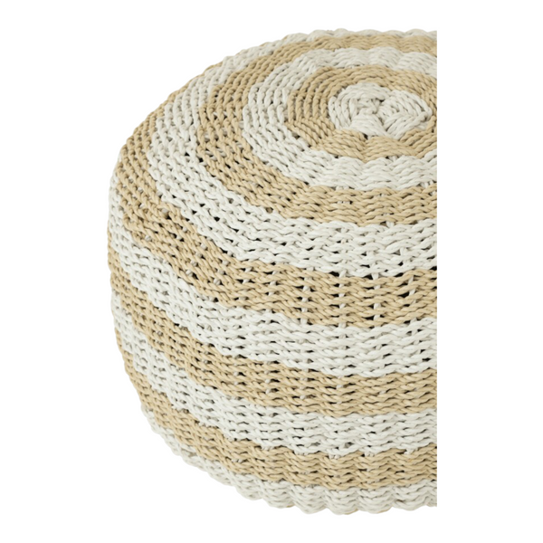 Pouf Rotondo Righe Intrecciato Plastica Bianco/Naturale