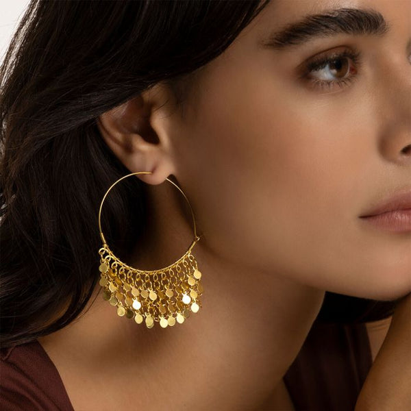 Orecchini cerchi fini pendente monete