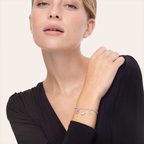 Bracciale elastico tris pendenti luna/cuore/stella
