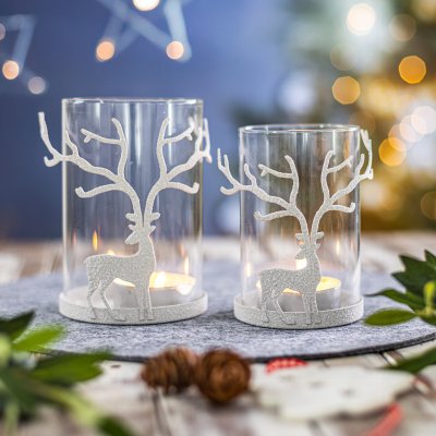 Porta candela renna bianca