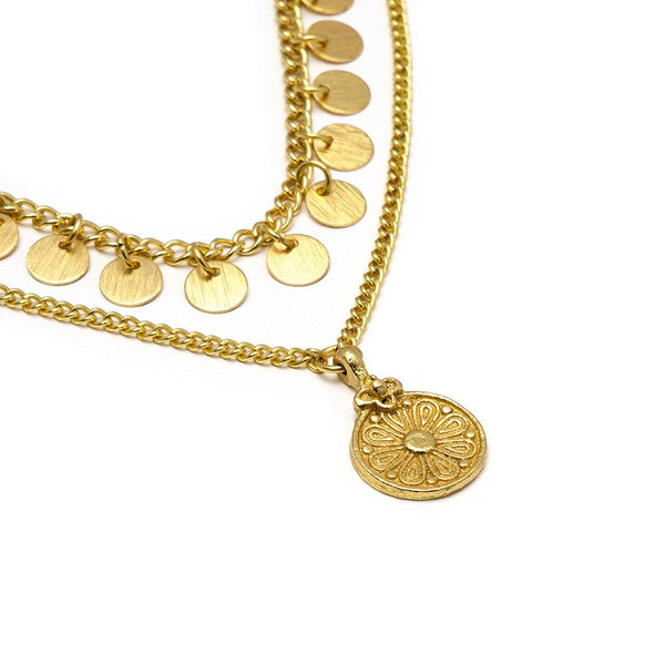 Collana due catene monete/fiore