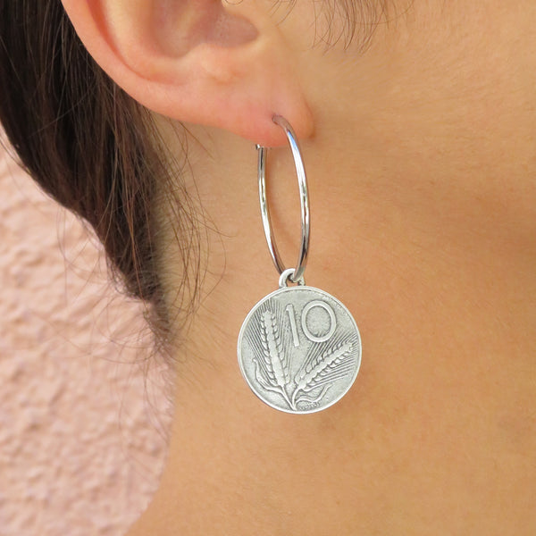 ORECCHINI A CERCHIO 10 LIRE ARGENTO