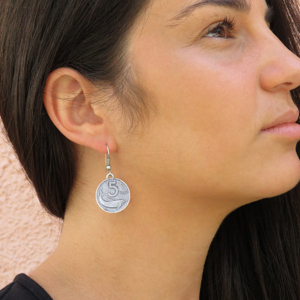 ORECCHINI 5 LIRE ARGENTO