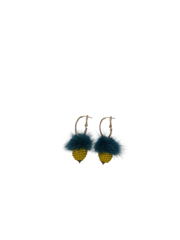 Orecchini ponpon con sfera in mini cristalli