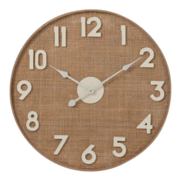 Orologio Rattan Rotondo Naturale/Bianco Small