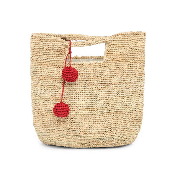 Borsa rettangolare raffia pon pon