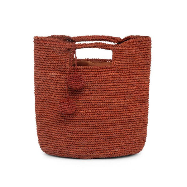 Borsa rettangolare raffia pon pon