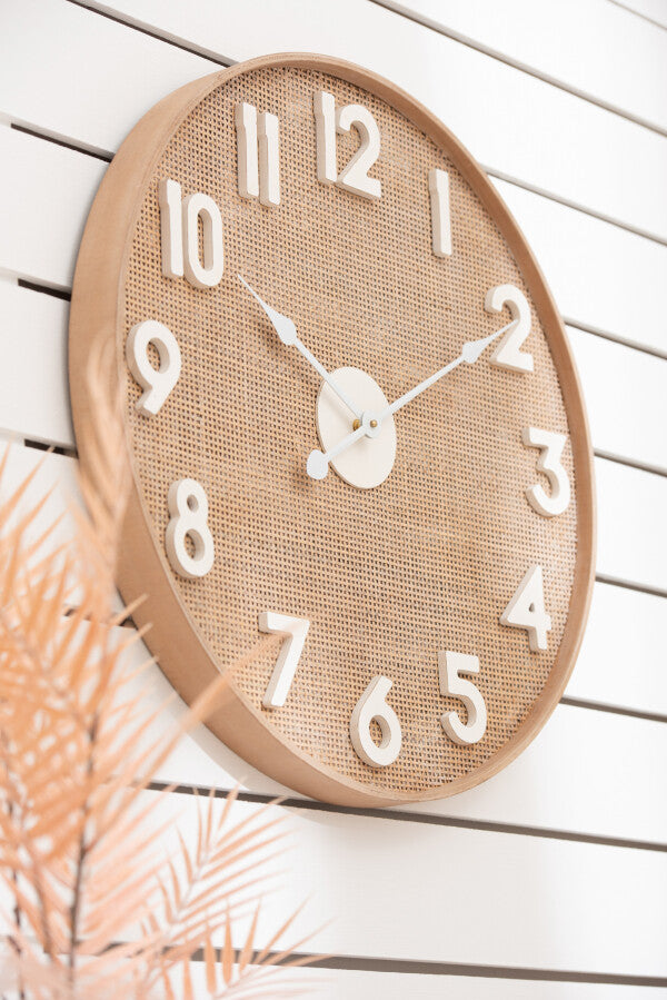 Orologio Rattan Rotondo Naturale/Bianco Small