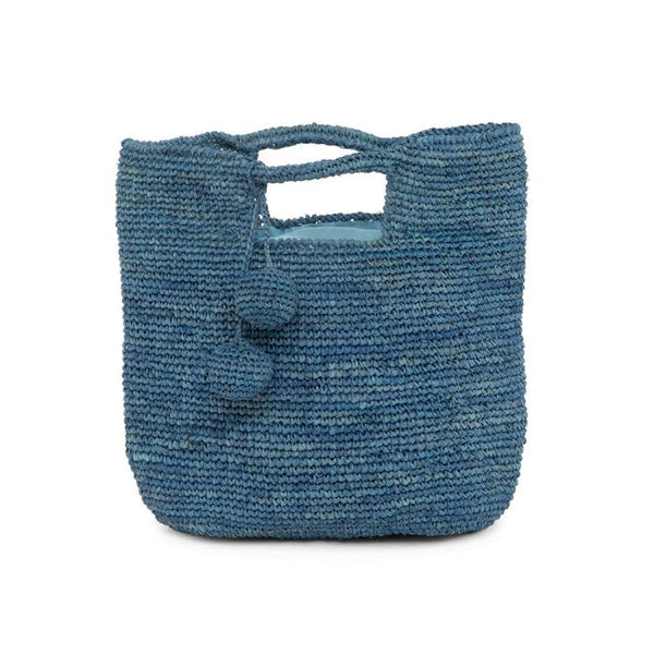 Borsa rettangolare raffia pon pon