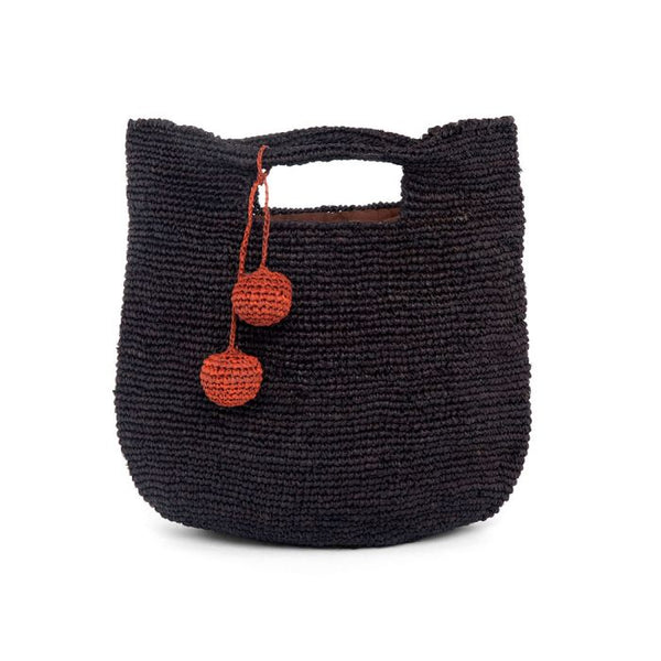 Borsa rettangolare raffia pon pon