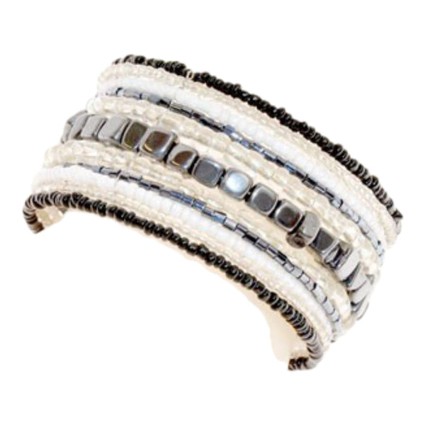 bracciale rigido  perline bianco e nero