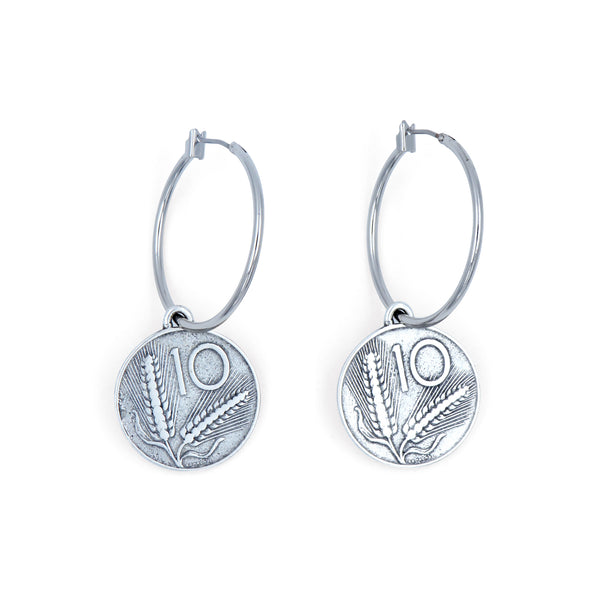 ORECCHINI A CERCHIO 10 LIRE ARGENTO